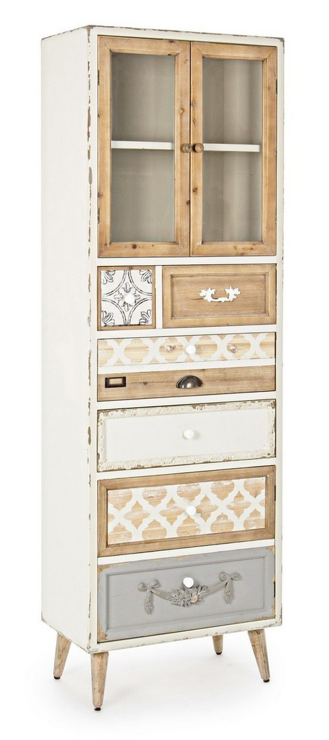 Mobile vetrina soggiorno con anta e cassetto in stile shabby