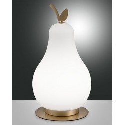 WILMA TAVOLO Struttura in metallo e vetro soffiato Bianco / Ottone satinato accensione Regolazione luce al tocco LED 8W inclusa